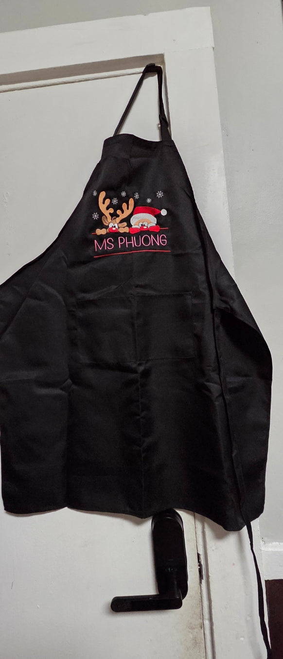 Embroidered Santa and Rudolph Apron