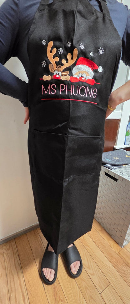 Embroidered Santa and Rudolph Apron