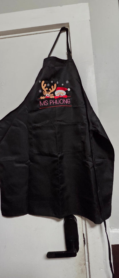 Embroidered Santa and Rudolph Apron